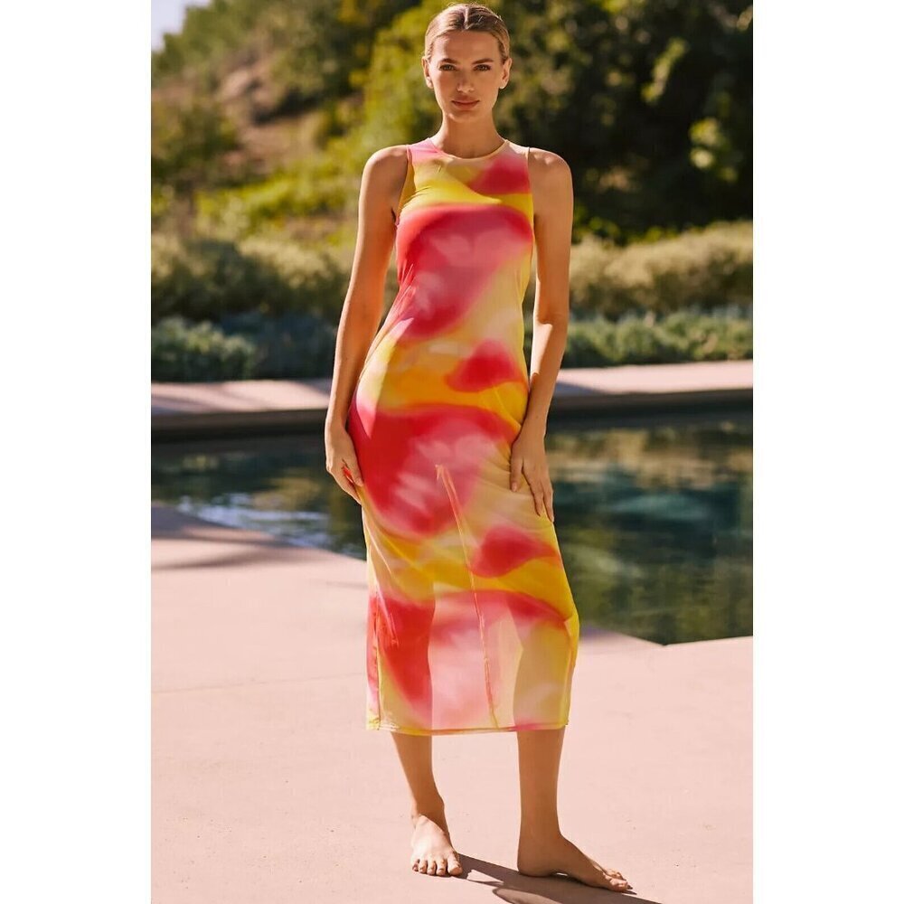 NWT Seafolly Anthropologie Mesh Cover Up Dress M Midi Pink Orange $188 Vacation